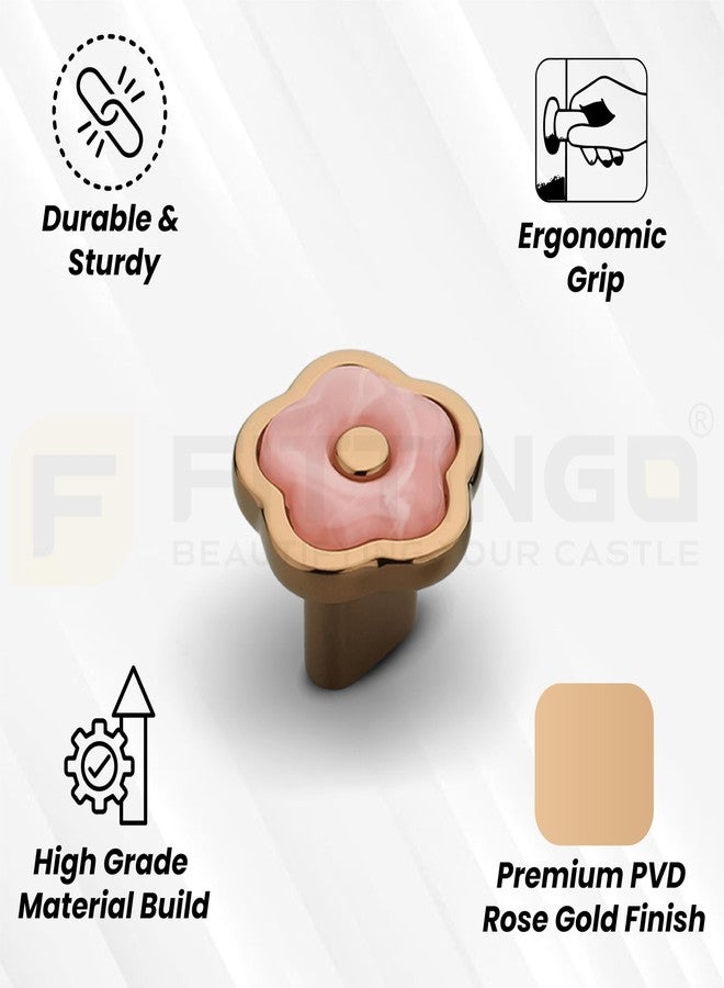 Fittingo Flower Design Knobs for Drawer/Door Knob/Drawer Handle/Decorative Knobs and Pulls Drawer Knob/Zinc Alloy (PVD Rose Gold) Pack of 6 - Image 3